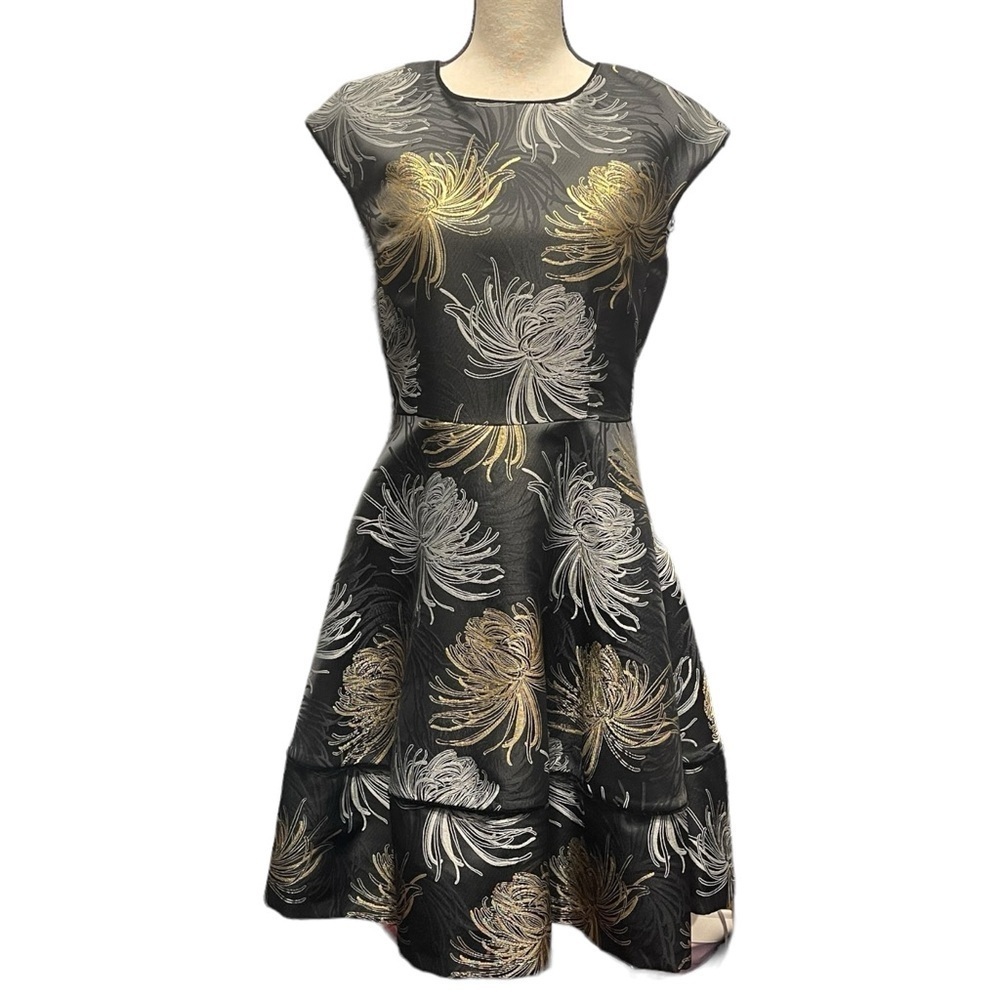 Beatrice b. Italia Floral‎ Jacquard Lurex  Fit & Flare Event Dress Women's 6